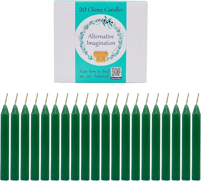 Alternative Imagination Green Chime Candles - 20 Pack of Unscented 4 Inch Mini Taper Candles - Dripless Long Burning Ritual Candles for Meditation, Spell Work, Healing, Prosperity, Growth & Home Decor