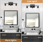 Modern 3 Light Bathroom Light Fixtures, 19 inch Black Vanity Lights For Bathroom With Clear Glass, Bathroom Lighting Fixtures Over Mirror For Mirror Kitchen Living Room Hallway Cabinet Porch