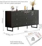 Modern Chest of Drawers with 9 Drawers,Deep Drawers,Clothes Organizer,Large Storage Cabinet for Living Room, Bedroom,Hallway,with Anti-Tipping Device,Dark