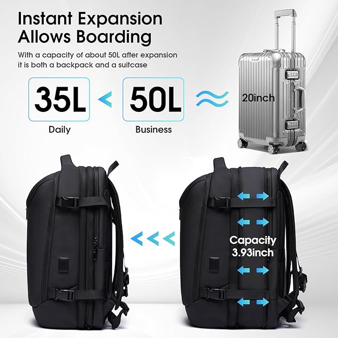 Vacuum Seal Travel Backpack, Expandable Vacpack Backpack with Vaccum Compression System, Water Ressistant 17.3 Inch Laptop Backpack with USB Charging Port-Vacuum Pump Included