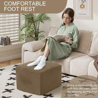 MeMoreCool Square Stuffed Pouf Ottoman Foot Rest, Floor Pouf Foot Stool with Foam Chunk Filling, Soft Stuffed Ottoman Footrest for Living Room, Light Coffee