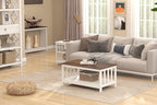 ChooChoo Farmhouse Coffee Table, White Living Room Table with Shelf, 40 Inch