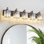 5-Light Black Bathroom Light Fixture Modern Vanity Lights Over Mirror Vintage Wall Sconce Lighting for Bathroom, Bedroom, Living Room, Hallway E26 Base with Crystal Bathroom Vanity Light