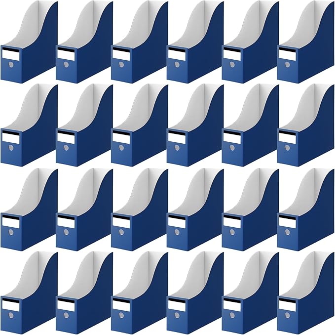 Thenshop 24 Pcs Cardboard Magazine File Holders Magazine Book Bin Box with Label Sticker Paper Organizer Storage Folder for Desk Shelves School Classroom Office Supplies (Classic,Navy Blue)