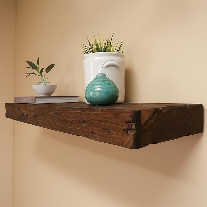 Urbandi Rustic Distressed Floating Shelves, Set of 2, Handmade Out of Pine Wood, 3 Inch Thick, Made in USA (Provincial, 36Lx3Hx8D)