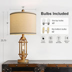 23.75'' Table Lamps Set of 2 for Living Room Bedroom Industrial Farmhouse Metal Touch Lamps with USB A+C Ports, Night Light Vintage Nightstand Bedside Lamp, Bulbs Included, Antique Gold