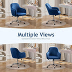 Warmiehomy Desk Chair, Velvet Office Chair for Home Office, Comfy Vanity Chair, Girl Cute Makeup Chair with Arm Rest for Bedroom Dressing Room, Dark Blue