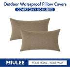 MIULEE Pack of 2 Decorative Outdoor Solid Waterproof Throw Pillow Covers Faux Linen Garden Farmhouse Cushion Cases for Patio Tent Balcony Couch Sofa 20x12 Inch Khaki