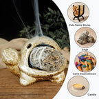 Handcrafted Brown Ceramic Turtle Mini Chiminea Palo Santo Burner Holder ，for Burning Sage、Cone Incense、Copal&Small Candle，Thoughtful Gifts for Meditation, Yoga, Aromatherapy Altar、Zen Spaces