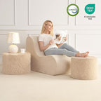 Hansleep Round Pouf Ottoman Foot Rest, 20 x 15 Small Faux Fur Stuffed Pouf for Chair, Foam Filled Foot Stools Ottomans for Living Room, Brown