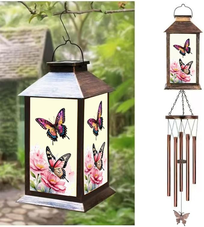 Retro Butterfly Decorative Wind Chime Gift, Solar-Powered Butterfly Wind Chimes, for Women Mom Grandmother, Garden Lawn Decorations, Thanksgiving Gifts