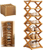 9 Tier Bamboo Shoe Rack, Heavy Duty Foldable Shelf Needing No Setup | Versatile Space-Saving & Sturdy Collapsible Bamboo Shoe Rack Organizer for Closet, Entryway, Over-Door, Dorm or Bedroom Use