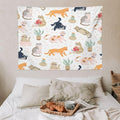 VUMIVI Cute Cat Tapestry Kids Hand-Painted Doodles Colorful Illustrations Potted Plants Paw Prints Tapestry Wall Hanging for Living Room Bedroom Dorm Classroom Aesthetic Decor W40xL30in