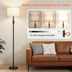【Upgraded】 Dimmable Floor Lamp, Modern Floor Lamps Simple Design with White Shade for Living Room, Tall Standing Lamp for Bedroom Office Dining Room, Black Pole Lamp