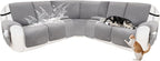 Reclining Sectional Couch Covers 100% Waterproof Velvet L Shape Recliner Couch Covers for Sofa Washable Anti Slip Recliner Slipcovers with Pockets (5 Seat Sofa with 2 Console, Silver Gray)