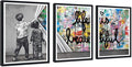 Novatique Banksy Canvas Wall Art for Living Room Colorful Graffiti Poster Canvas Print Behind the Curtain Framed Modern Home Office Decor,12" x 16" x 3Pcs