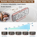 Peakeep Slim Digital Mirror Aesthetic Alarm Clock for Bedroom Living Decor, Plug in Electric Clock Big LED Modern Small Table Clock for Office Desk, Battery Backup, 6 Dimmers (Rose Gold)