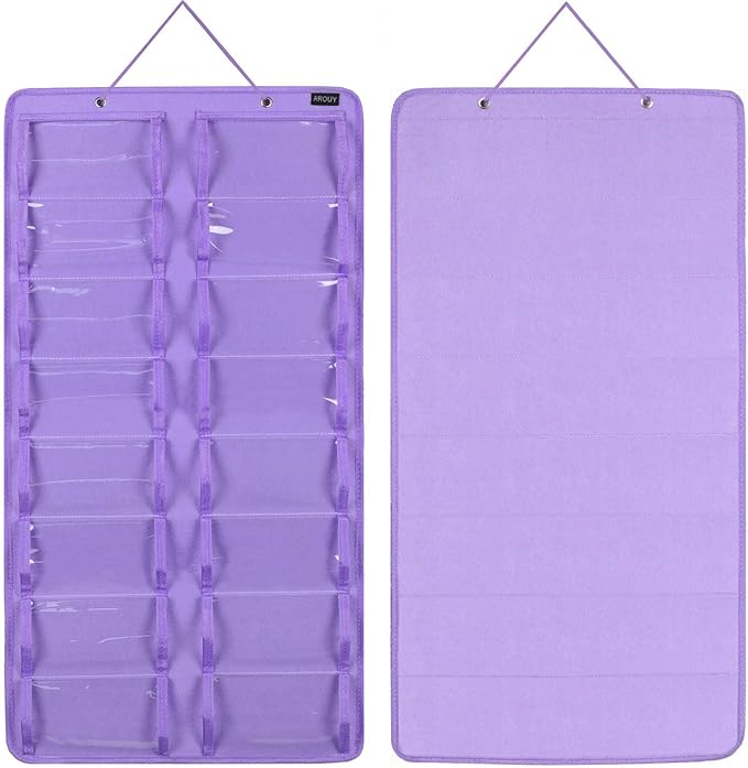 AROUY Sunglasses Organizer Storage, Hanging Dust Proof Wall Pocket Glasses Organizer - 16 Felt Slots Sunglass Organizer Holder with Metal Hook and Sturdy Rope (Dust Proof, Purple)
