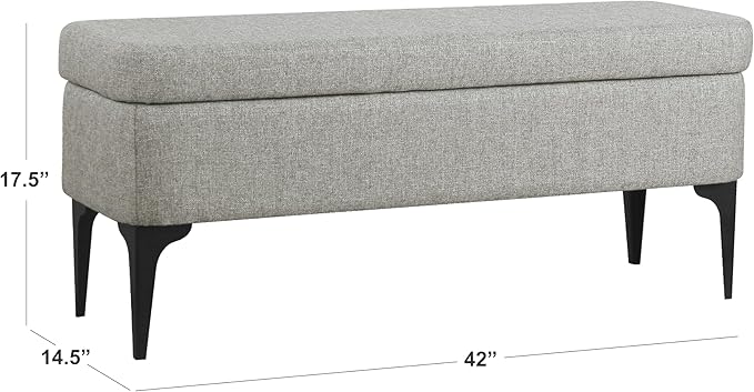 HomePop Upholstered Storage Bench with Metal Leg, 42" W, Cool Gray Woven