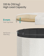 SONGMICS Mazie Collection - Round Storage Ottoman, Folding Footrest Stool with Removable Lid, Easy Assembly, Teddy Fleece Vanity Stool for Bedroom, Living Room, Entryway, Cream White ULSF606W01