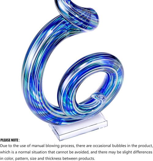 15" Tall Hand-Blown Murano-Style Glass Sculpture Statues Art Ornament Statue Figurines Home Decor Accent Piece Coastal Ocean Nautical Home Decor,Shelf,TV Stand,Tabletop Centerpieces,Wonderful Gift