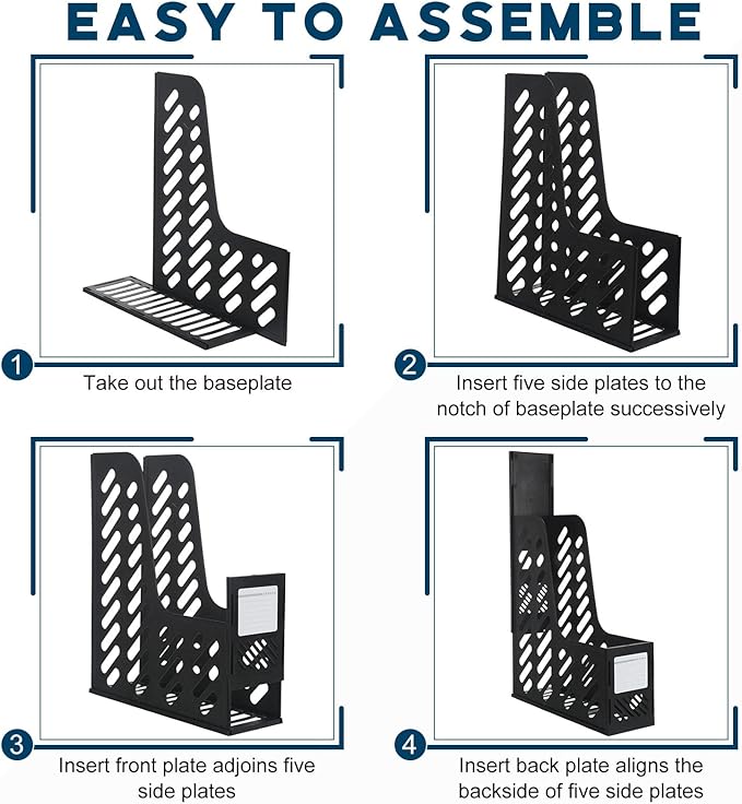 Glenmal 12 Pack Magazine Organizers Binder Organizer for Desk Plastic Vertical File Holder Magazine Racks Desk Accessories for Office, Home, or School (Black)