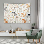 VUMIVI Cute Cat Tapestry Cartoon Pets Flowers Mushrooms Butterflies Watercolor Illustrations Tapestry Wall Hanging for Living Room Bedroom Dorm Classroom Aesthetic Decor W80xL60in