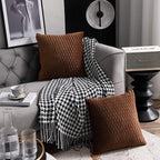 Light Brown Throw Pillow Cases: 2 Pack 18x18 Inch Original Stripe Velvet Square Decorative Pillow Covers for Farmhouse Couch