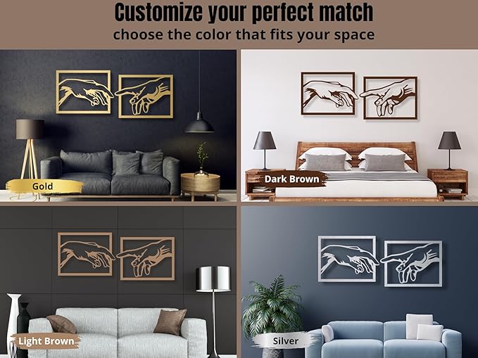 VAILLA The creation of Adam Wall Art, Set of 2 Wooden Wall Arr, Michelangelo Hand of God and Adam Wall Decoration, 3D Large Modern Decor, Textured Sculptures , Wood Ornament Ideal for Living Room, Bedroom and Office