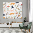 VUMIVI Cute Cat Tapestry Kids Hand-Painted Doodles Colorful Illustrations Potted Plants Paw Prints Tapestry Wall Hanging for Living Room Bedroom Dorm Classroom Aesthetic Decor W60xL50in