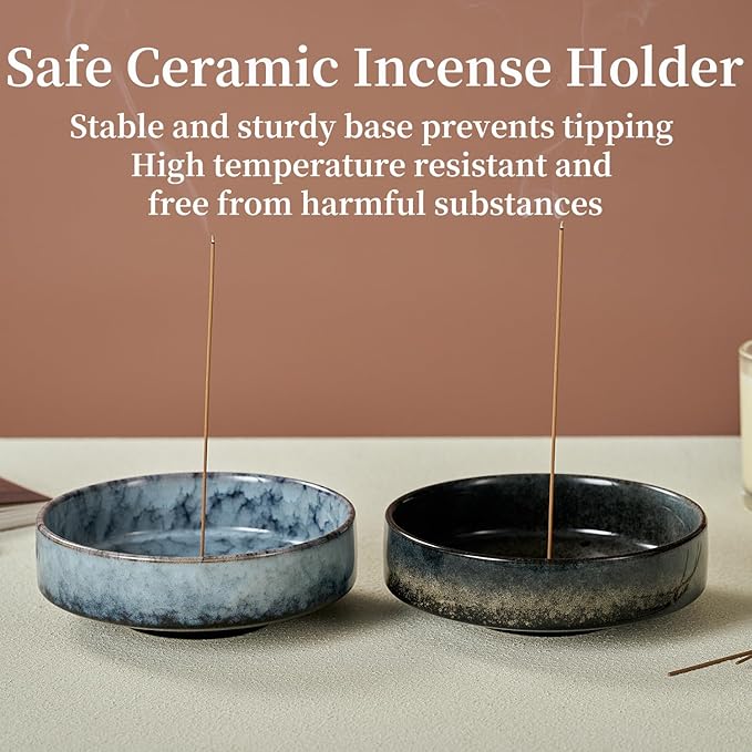 5.9" Ceramic Incense Holder with 10 Holes,5in1 Incense Tray for Sticks,Coil,Cone,Sage,Palo Santo,Handcrafted Burner Ash Catcher Smudge Bowl for Yoga Meditation Energy Cleansing Room Décor,Black
