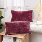 decorUhome Spring Chenille Soft Cozy Throw Pillow Covers 12x20 Set of 2, Modern Farmhouse Boho Velvet Decorative Pillow Cases with Stitched Edge for Couch Sofa Bed Home Decor, Rhododendron