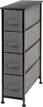 mDesign Narrow Dresser Storage Tower Stand with 4 Removable Fabric Drawers - Steel Frame, Wood Top Organizer for Bedroom, Entryway, Closet - Lido Collection - Charcoal Gray