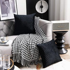 Black Striped Decorative Pillow Covers: 2 Pack 18x18 Inch Original Velvet Square Throw Pillow Cases for Farmhouse Couch