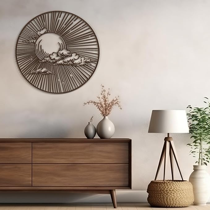 SIGNLEADER Metal Wall Art Decor Geometric Bronze Circle Landscape Modern Abstract Wall Sculpture Hangings Home Decoration for Living Room, Bedroom, Bathroom, Kitchen, Outdoor - 30" Bronze