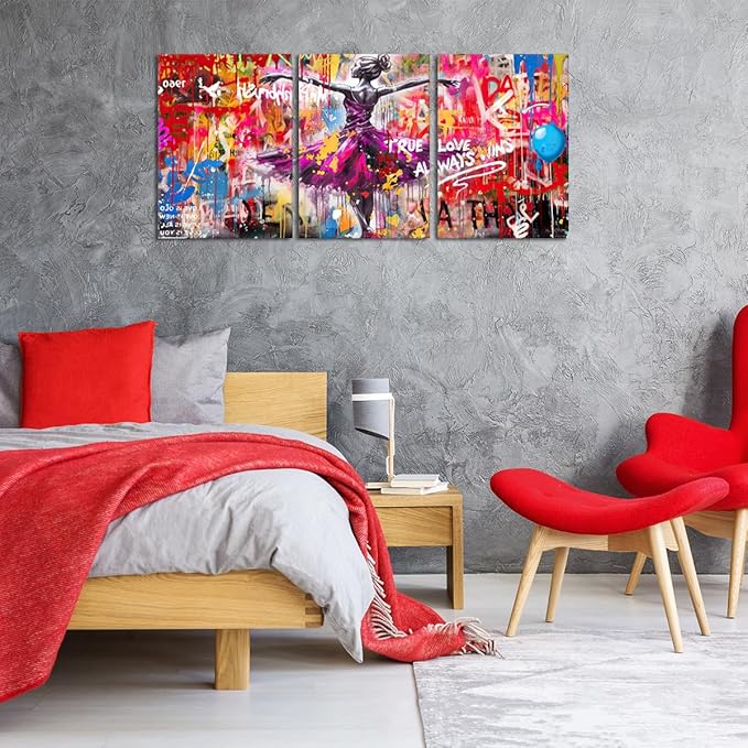 Novatique Graffiti Wall Art for Bedroom Banksy Street Wall Art Colorful Street Art Picture Print Pop Art Wall Decor for Living Room Bathroom,12" x 16" x 3Pcs