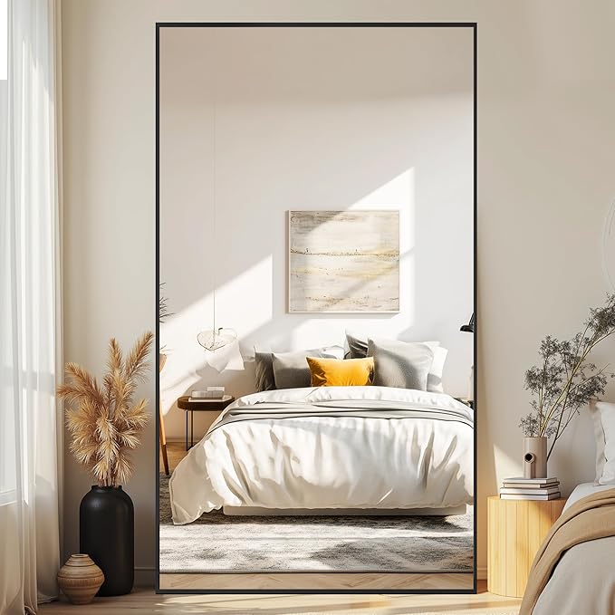Full-Length Floor Mirror with Stand, 78"x38" Rectangle Style Full Body Standing Mirror for Bedroom, Living Room, Gym, Dorm - Shatter-Resistant & Easy Assembly, Black