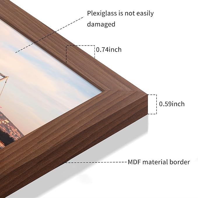 6x6 Picture Frame 3 Pack - Brown Poster Frame Display Pictures 4x4 with Mat or 6 x 6 Without Mat for Wall Hanging Horizontal and Vertical