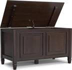 SIMPLIHOME Connaught Storage Bench - 36 inch Wide Solid Wood Small Trunk Bench in Chestnut Brown, Traditional Bench for Entryway with Lift-Up Lid and Dual Hidden Compartments