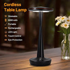 LED Cordless Table Lamps Rechargeable - Outdoor Battery Operated Portable Table Light 3 Color Stepless Dimming Tables Lamp with Memory Function, IP54 Waterproof for Patio Restaurant Dining (2 Black)
