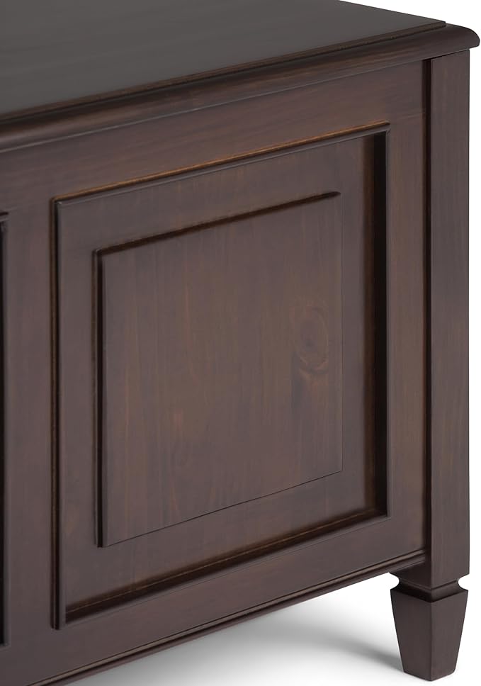 SIMPLIHOME Connaught Storage Bench - 51 inch Wide Solid Wood Trunk Bench in Dark Chestnut Brown, Traditional Bench for Entryway with Lift-Up Lid and 3 Hidden Compartments