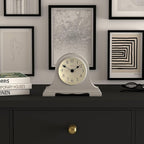 JONES CLOCKS® Speakeasy Mantel Clock | Classic Napoleon’s hat Design | Gray | Contemporary Classic Style for Desk, Table, Shelf or Bedside
