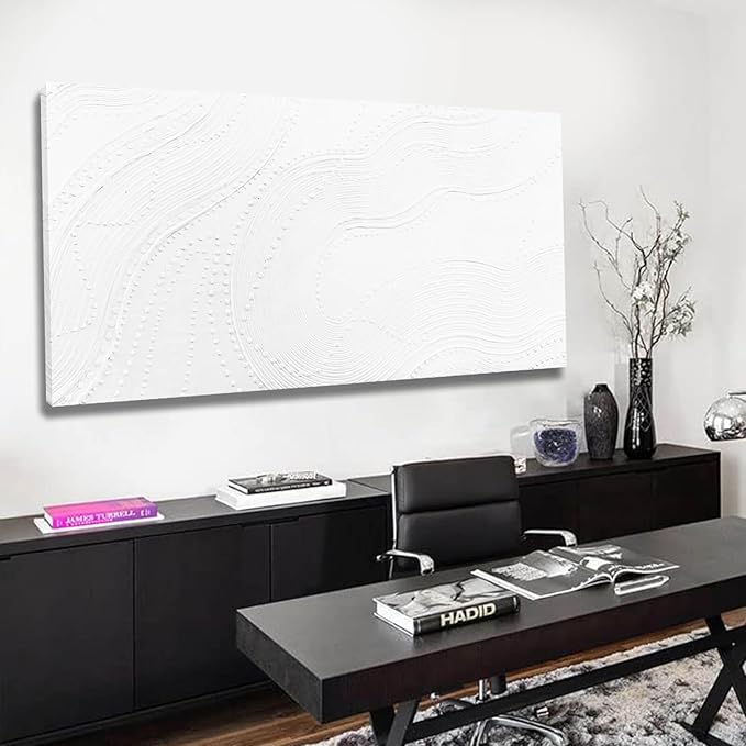 NBAODAN White Abstract Canvas Wall Art for Living Room Minimalist Home Decor Textured Wall Decor Line Art Oil Painting for Bedroom Dining Room 24x48 Inch