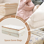 Under Bed Storage Container with Double Zippers, Foldable Oxford Fabric Organizer with Clear Top, Hard-Sided, Compressible Clothes & Blanket Bin, 32x16x11.4 Inch(2 Pack, Beige)