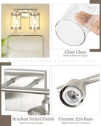 2-Light Brushed Nickel Bathroom Light Fixtures, 13.8 Inch Modern Bathroom Vanity Lighting Fixtures Over Mirror with Clear Glass and Metal Cage Wall Sconce Lights for Bath, E26, OS-3014BN-2W