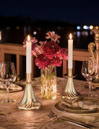 Taper Candle Holders Set of 12 - Victorian Style Gold Vintage Modern Decor, Table Mantel Centerpiece for Wedding Housewarming