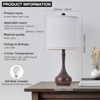 23" Farmhouse Table Lamp Set of 2, Brown Metal Modern Bedside Lamps for Living Room, 3 Color Temperature Rustic Table Lamps for Bedroom, Night Stands, Dorm,Office, Home Décor (Bulb Included)