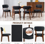 Yilaywain Mid-Century Modern Dining Chairs with Rubberwood Frame, Black Faux Leather Upholstered, 250 LBS Weight Capacity, Anti-Slip Protectors (Black)