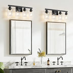 4-Light Bathroom Vanity Light, Modern Matte Black Wall Sconce Lighting with Clear Glass Shade, Bathroom Lighting Fixtures Over Mirror,Vintage Wall Mounted Lamps for Mirror Bedroom,Living Room