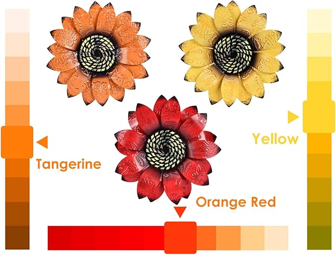YEAHOME Sunflower Wall Decor - 9 inch Metal Flower Wall Art Decorations, Sunflower Yard Garden Decor Hanging for Kitchen, Bathroom, Bedroom, Set of 3 Handmade Gift for Home, Indoor or Outdoor